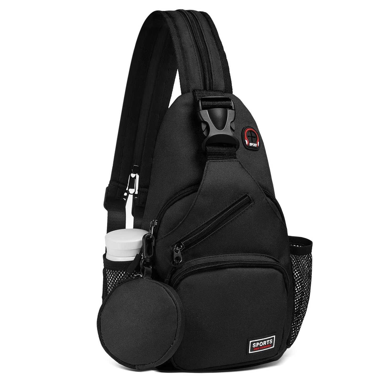 SUIKIHUM Convertible Sling Bag with Coin Pocket, 7.9" Tablet Crossbody Mini Backpack with Headphone Jack Casual Pack for Women Men Travel, Black