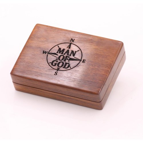 Man of God Compass – Psalm 18:32 Scripture Engraved – Solid Brass Pocket Compass with Rosewood Box – Christian Gift for Men, Son, Husband, Graduation, Travel Keepsake