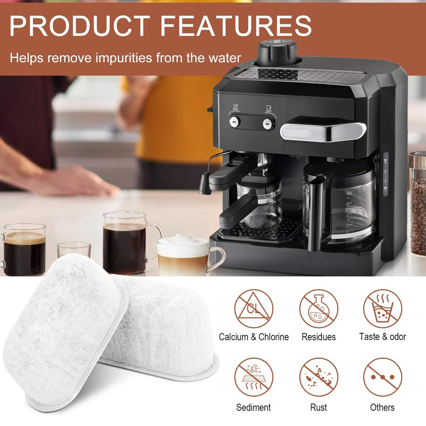 7313285779 Coffee Filter Replacement for Delonghi Espresso Machine - Activated Charcoal Water Filter - Coffee Maker Carbon Filter, 4 Pack