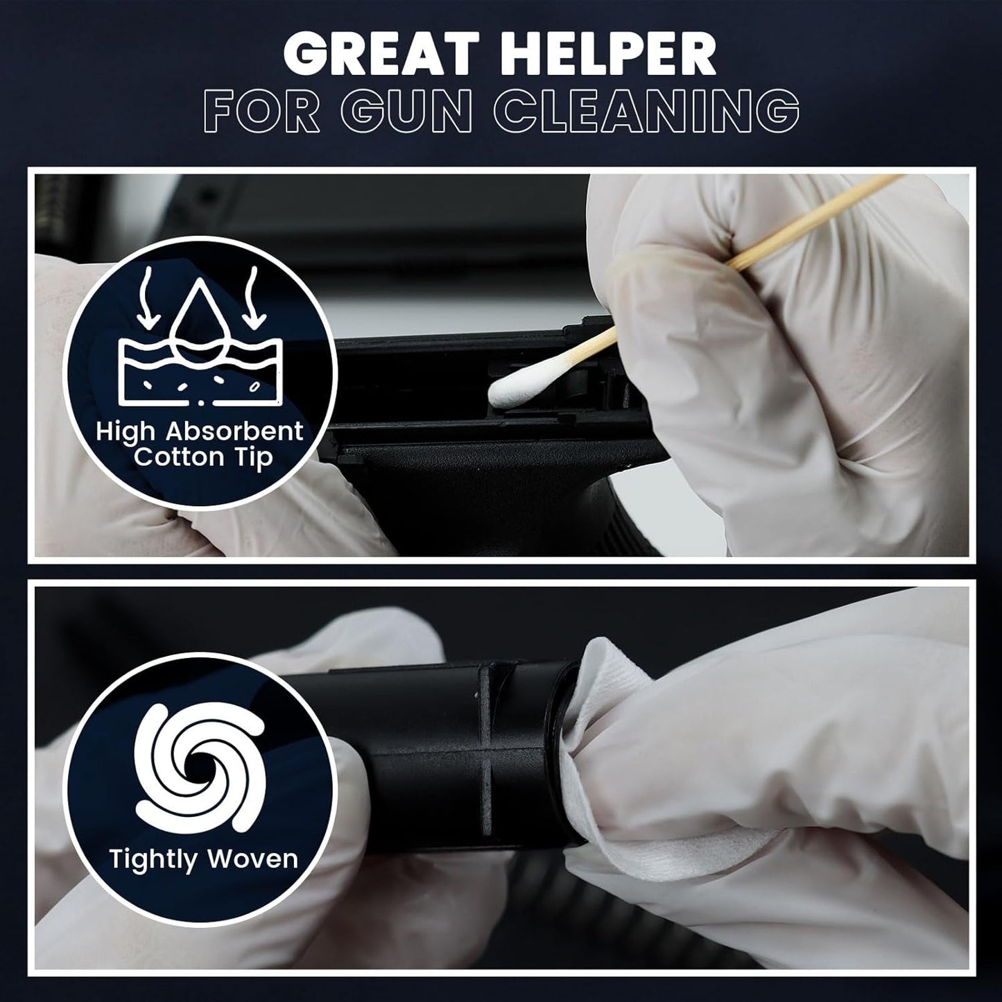PINGMIC Gun Cleaning Kit - 1200/800/600PCS with Pointed Swabs & Lint-Free Patches | Fits Most Calibers