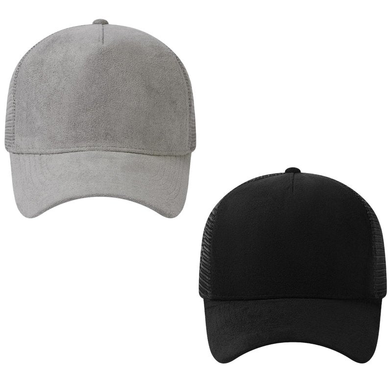 UVSAI Suede Curved Brim Trucker Cap Adjustable Snapback Hat Mesh Back Breathable for Men Women 2 Pack SH03