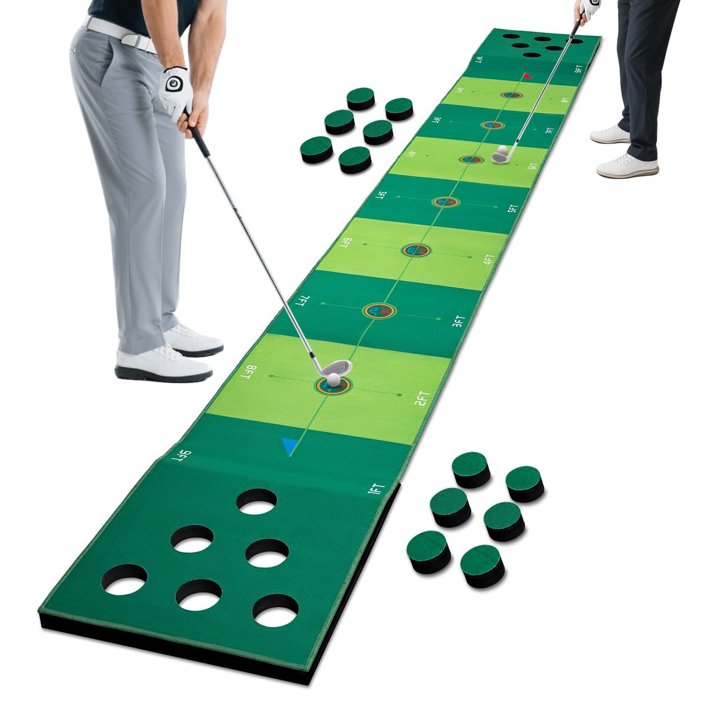 Golf Putting Game Putting Green Golf Putting Mat Indoor Outdoor Pratice Golf Game Set for Office Backyard Party (16x126in)