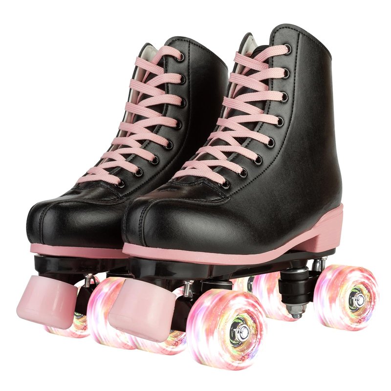 Silvertree Roller Skates for Women and Men PU Leather High-top Adult Roller Derby Skates Wheels Light Up Roller Skate Four-Wheel Shiny Roller Skate Unisex (US:7.5)