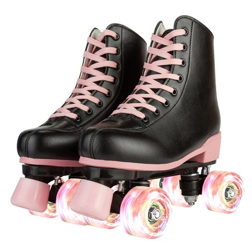 Magnitt Roller Skates for Women,Classic Shiny Double-Row Four Wheels Derby Skates High Top Outdoor Indoor Skates for Adults Youth (24cm/9.44in-Women's 7 / Men's 5.5)