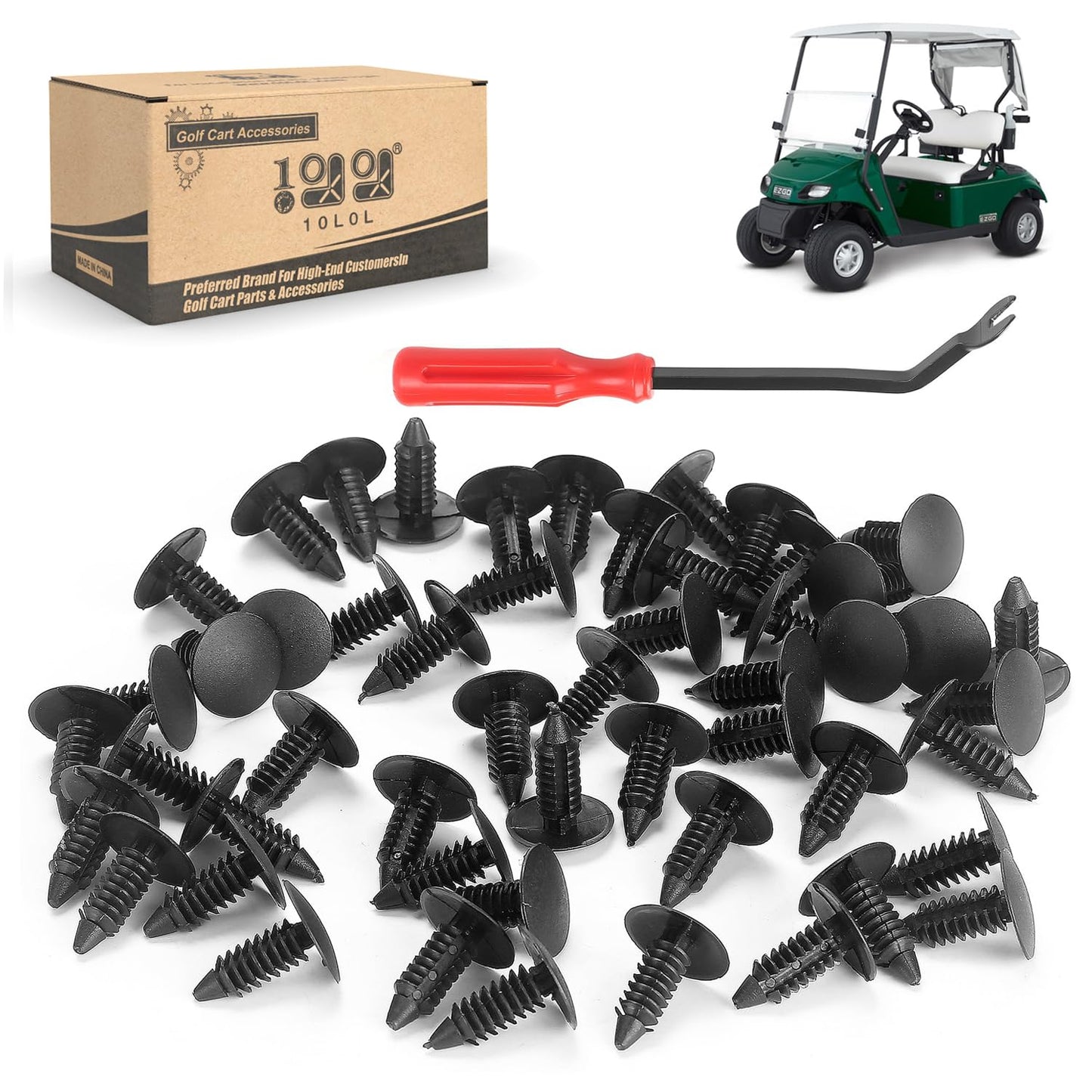 10L0L Golf Cart Xmas Tree Rivets with Fastener Remover Universal fit EZGO Club Car Yamaha OEM#1010434,16816-G1, 16816-G2