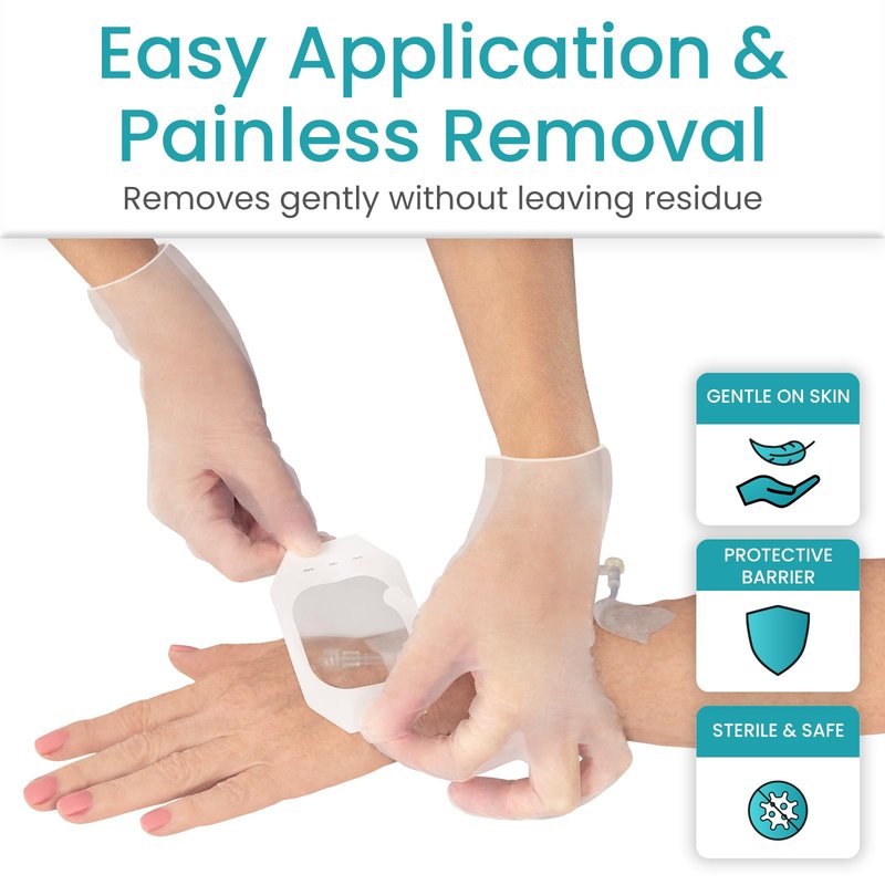 ViveCare Transparent Film Dressing (50 Pack) - Waterproof, Transparent Adhesive Bandages (4" x 4 3/4") - Clear Film Wound Cover Patch - Surgical Wound Bandage - Shower Shield for Wounds & Tattoos