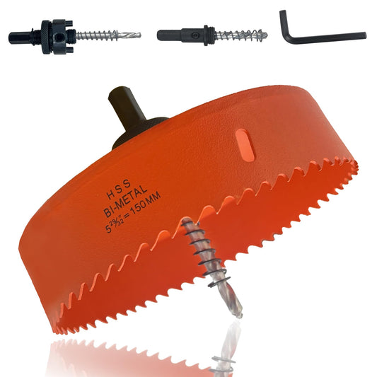 6 Inch Hole Saw with Arbor for Metal Wood and Plastic Cutting, 152mm Bi-Metal Hole Cutter for Different Project with Smooth and Flat Drilling Edge, Fast Chip Removal, Handy Hole Saw Kit