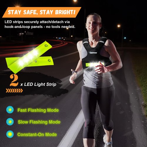 Adjustable Weighted Vest for Women Men, 6-15 Lbs/12-18 Lbs Rucking Vest with LED Light Strips, Weight Vest with 6 Ironsand Weights, and Zipper Pocket for Strength Training, Walking, Running Black
