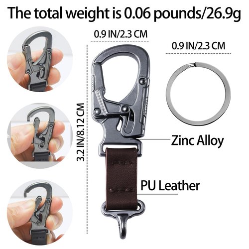 Ahiller Carabiner Keychain - 3.2" Auto Locking Key Holder for Car, House & Backpack. Minimalist Metal Keychain with Leather, EDC Organizer & Unisex Gift (Gunmetal)