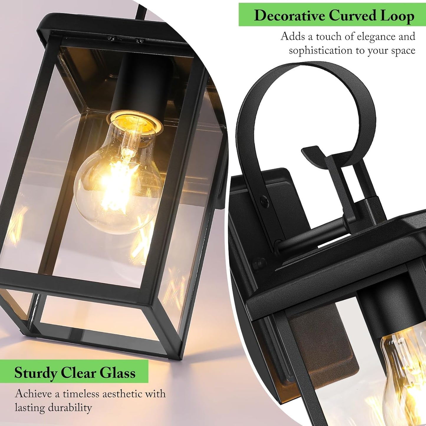 Modern Waterproof Outdoor Wall Light Fixtures - 2-Pack Black Porch Lanterns for Front Door & Garage