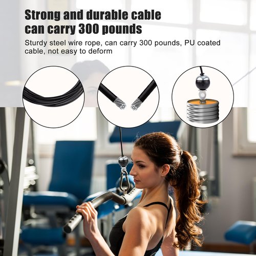 NQEUEPN 300cm Cable Polea Fitness, Cable de Gimnasio Cable de Polea Gym Resistente Cable de Fitness para Accesorios de Máquinas de Poleas Gimnasio en Casa (Estilo Fijo con Tornillo)