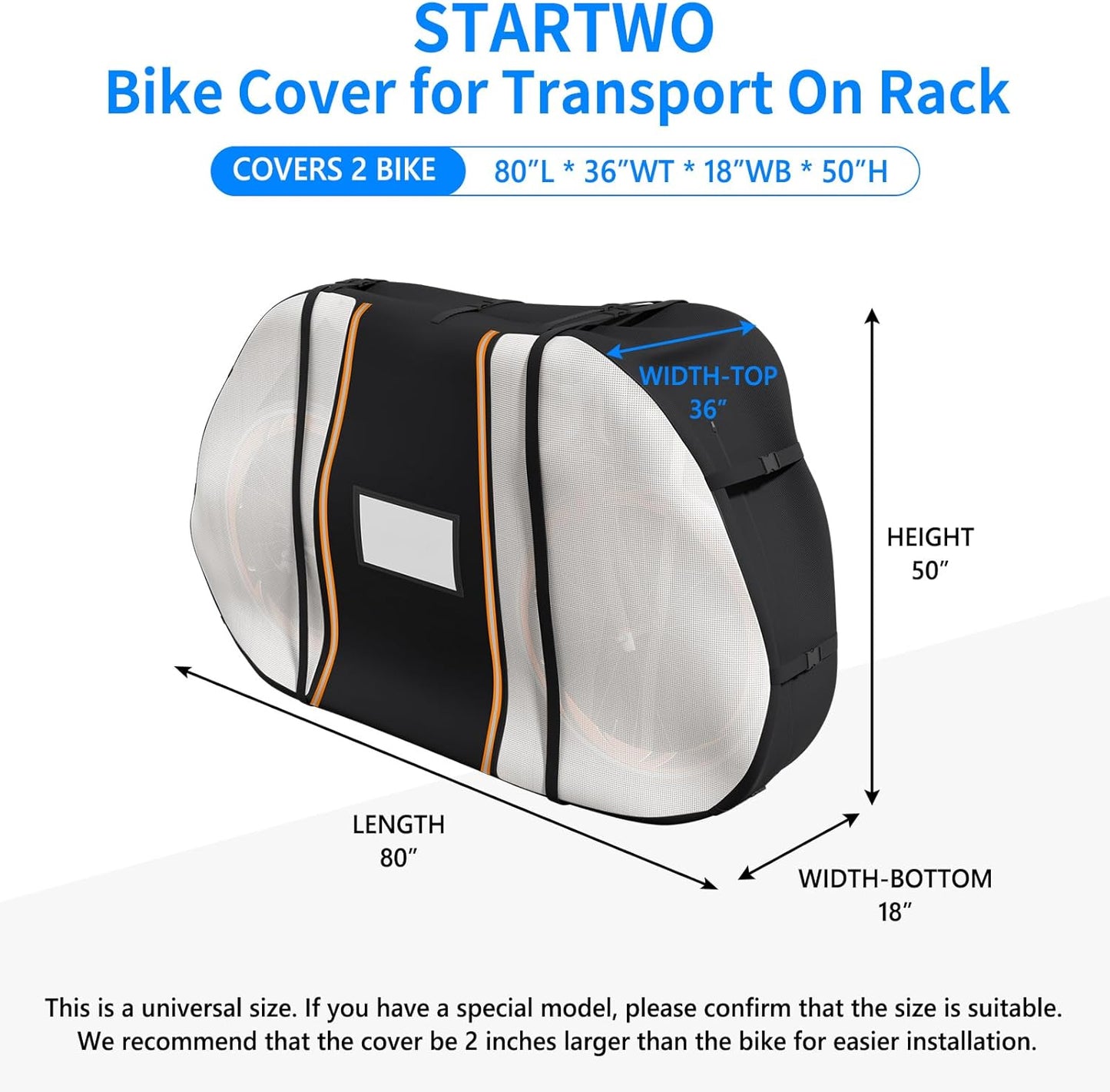 STARTWO Waterproof Bike Cover - Outdoor Storage for 2 Bikes with Elastic Straps & License Plate Window