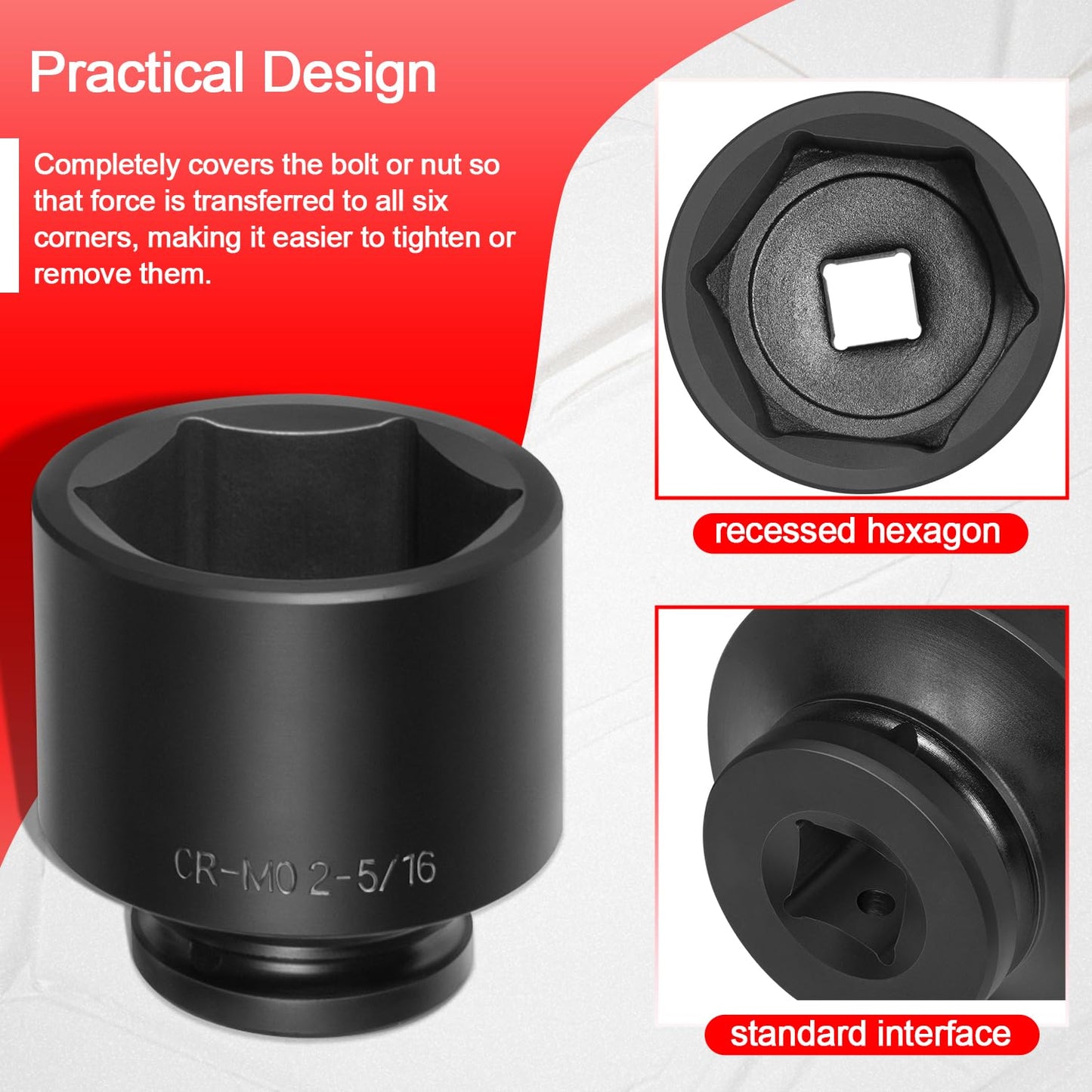 8PCS 3/4" Drive Spindle Axle Nut Impact Large Socket Set, 2-1/16" to 2-1/2", CR-MO Steel, 6-Point