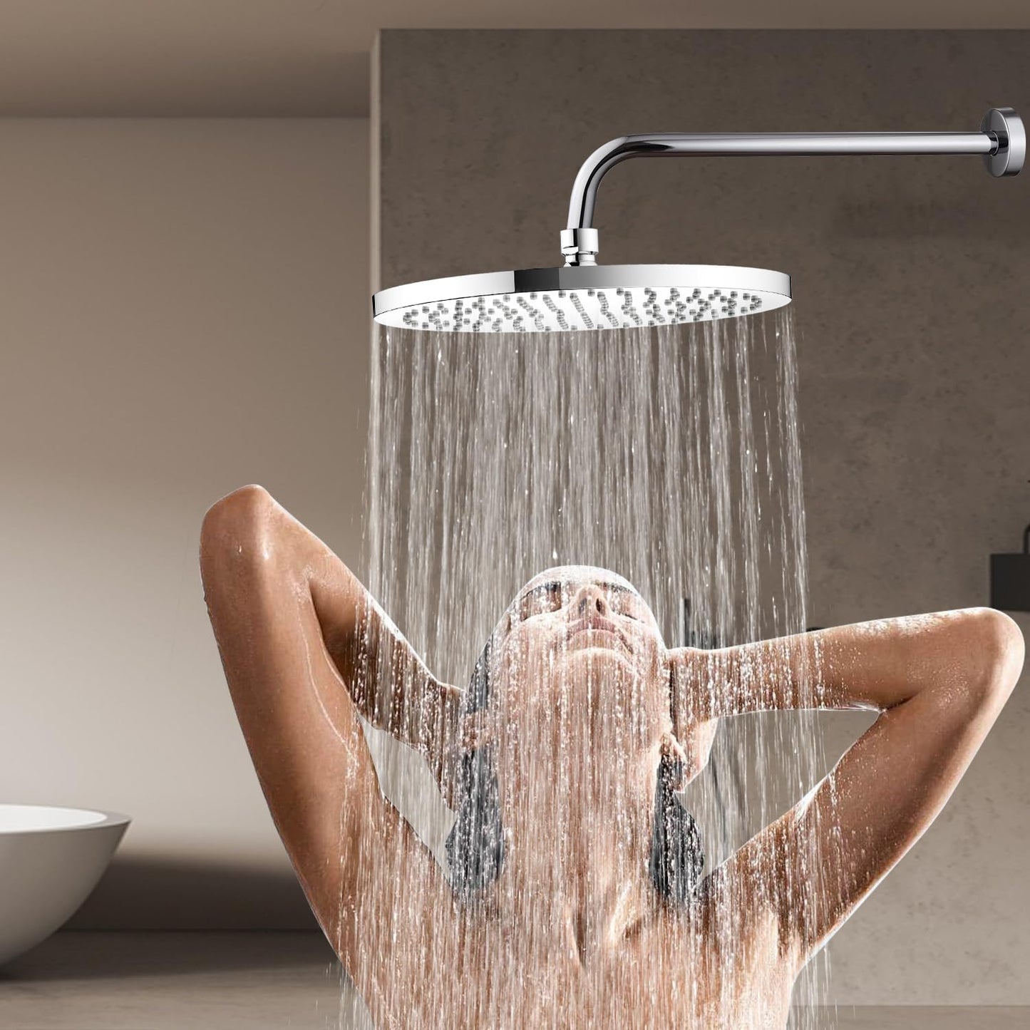 Shower Arm with Flange, Wall Mounted Shower Extension Arm, Stainless Steel L Shaped Rainfall Shower Arm Extender for Fixed Shower Head & Handheld Showerhead, (12 Inch, Chrome)