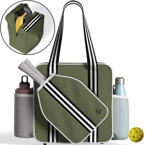 LITMON Pickleball Tote Bag - Detachable Cooler & Fence Hooks – Large Sports Bag for Women & Men, Holds Paddles & Balls (Khaki)