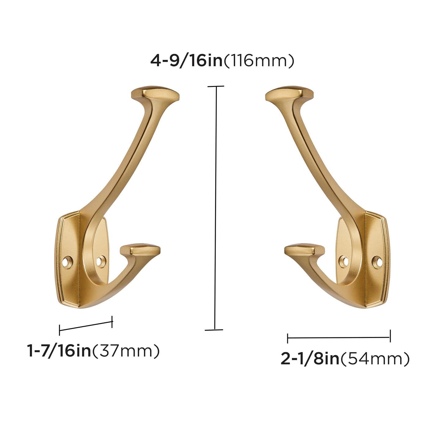ZAUYX 2 Pack Brushed Gold Hooks Decorative Heavy Duty Solid Large Coat Hooks for Towel Hanging Coats Robe Wall Mounted Towel Bags Door Back Bathroom Wall Hook.
