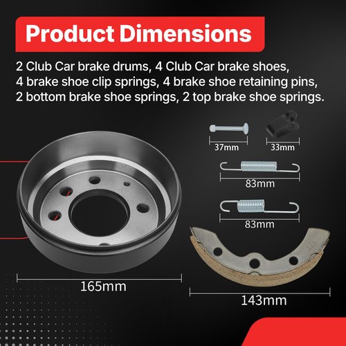 Fit4drive Golf Cart Brake Drum/Hub and Brake Shoes Spring Kit Fit for Club Car DS 1995-Up &Precedent 2004-Up, OEM#101791101, 101823201, 1011466/10181630 (101791101)