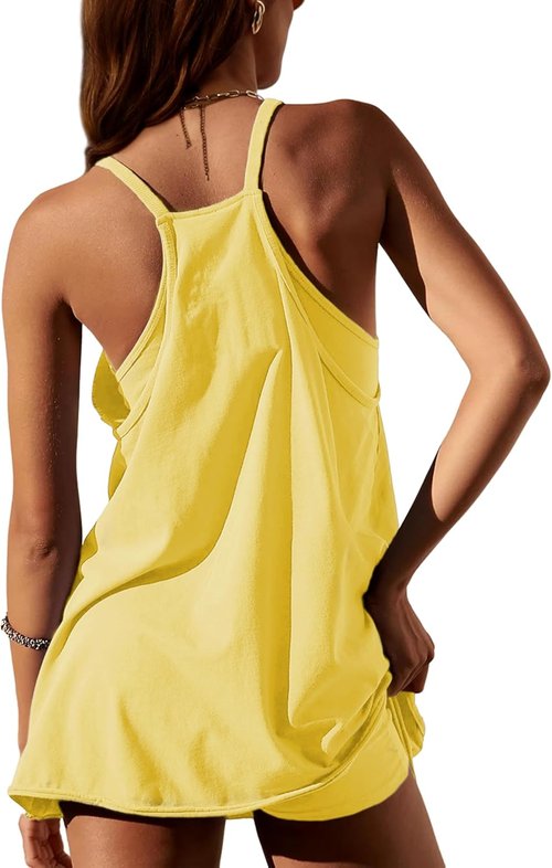 Lentta Women's Athletic Mini Dress - Sleeveless V-Neck Sundress with Built-In Shorts | Perfect for Summer