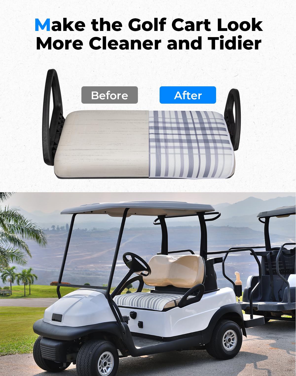 KEMIMOTO Universal Golf Cart Seat Towel Blanket, Comfortable Golf Cart Seat Cover, Cooling Breathable Mesh Fabric, Compatible with EZGO, Club Car and More 2-Seat Golf Carts, Gray