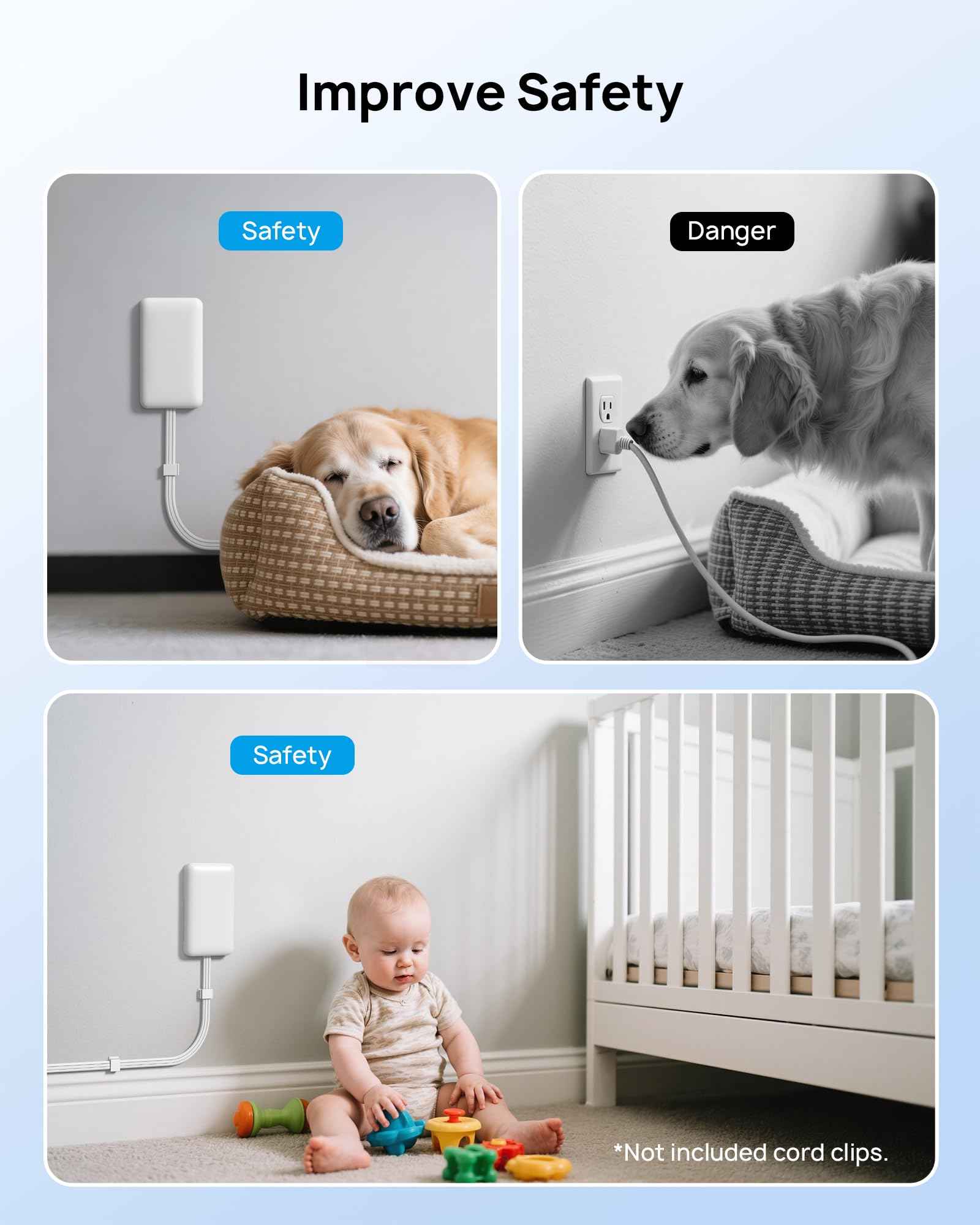 TROND Flat Plug Power Strip with Outlet Cover - 10ft Flat Extension Cord Outlet Extender Concealer with 4 AC 4 USB Ports, Fit Standard Size Wall Plate for Kitchen Home Office to Hide Messy, White