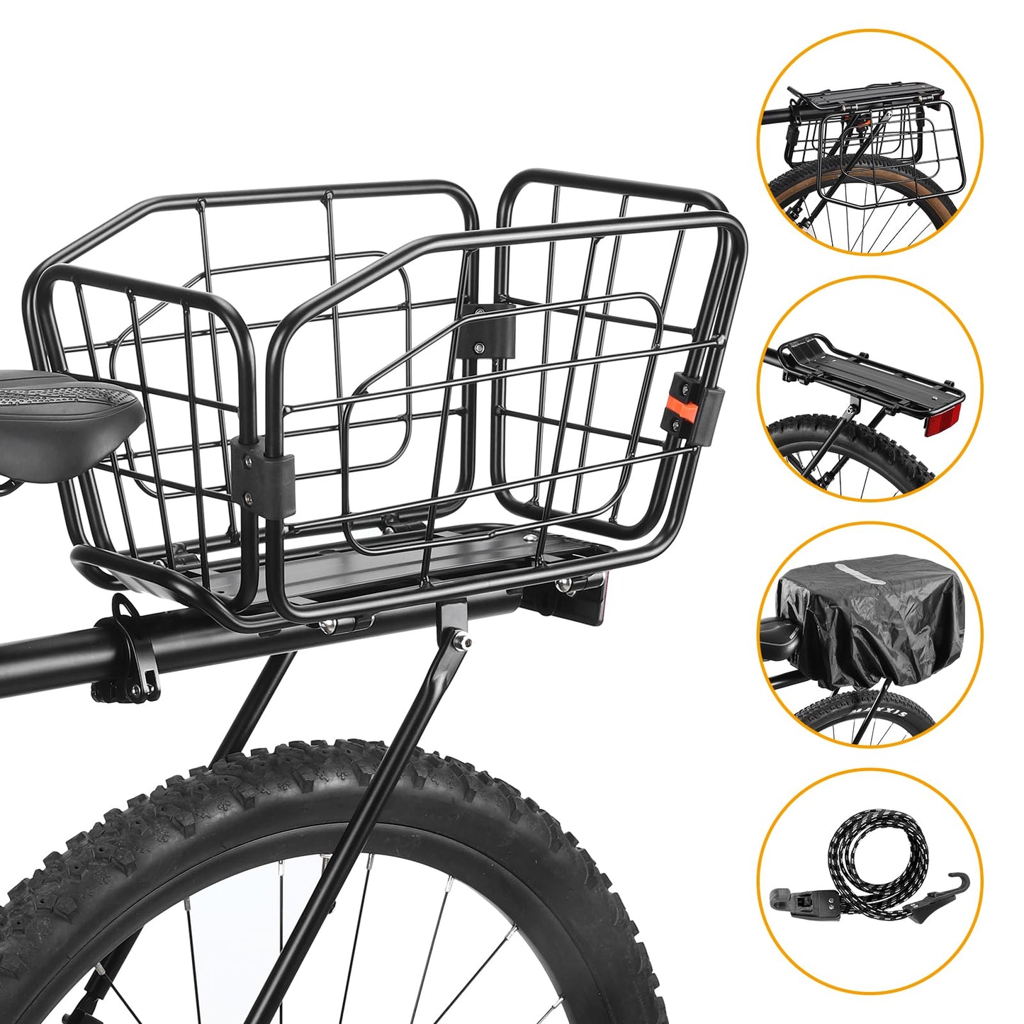 ANGGOER Rear Bike Rack with Basket, 165 LB Load Bike Cargo Rack - Aluminum Alloy Bike Rack for Back of Bike with Free Bungee Cord & Waterproof Cover & Installation Tool