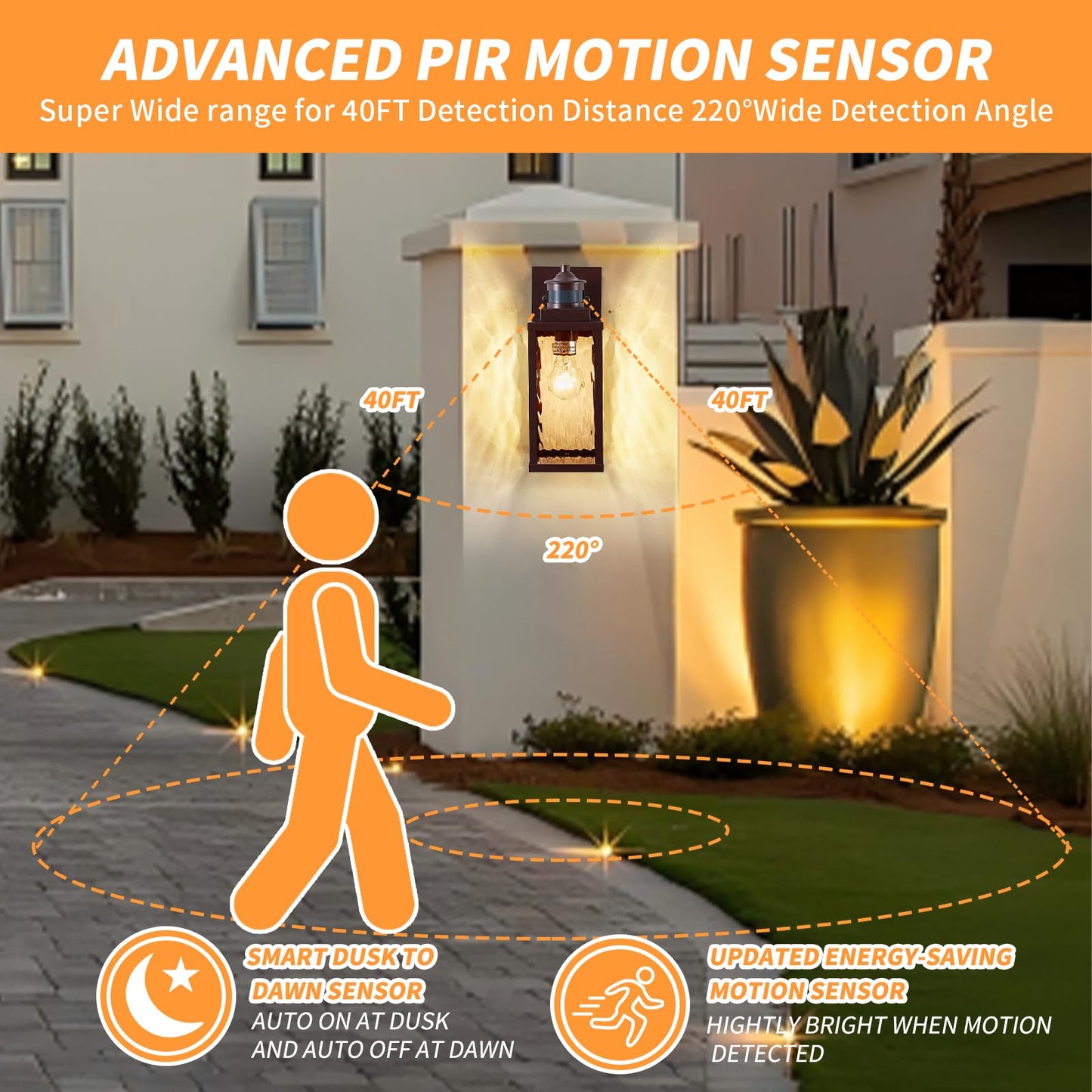 MDENLT 2 Pack Bronze Motion Sensor Outdoor Wall Lights,Updated Dusk to Dawn Outdoor Lighting, Exterior Light Fixtures Wall Mount,Waterproof Porch Light Outside Lights for House