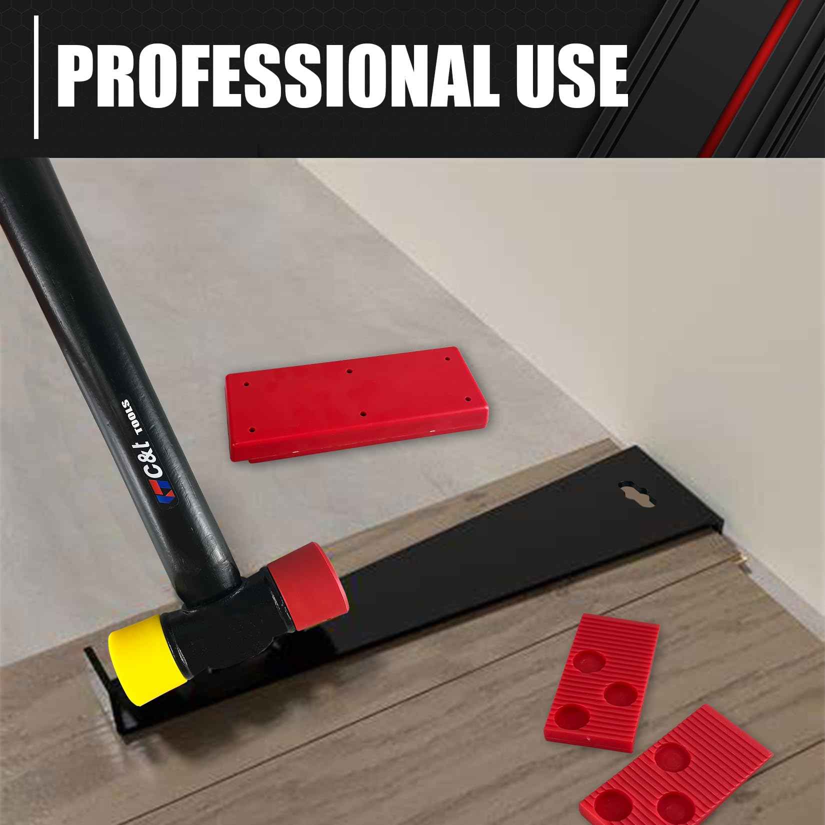 C&T 33-Piece Laminate Wood Flooring Installation Kit with Double-Face Hammer, Heavy Duty Pull Bar, Tapping Block and 30-Piece Spacers, Vinyl Floor Installation Kit