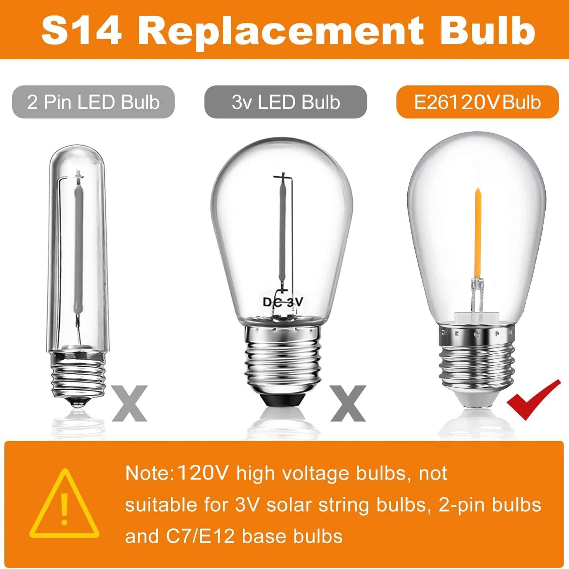 VOLIVO 30 Pack LED S14 Replacement Light Bulbs,1 Watt Shatterproof & Waterproof for Outdoor String Lights, Warm White Edison Vintage Style, Equivalent to 11w Incandescent Bulbs, E26 Medium Screw Base