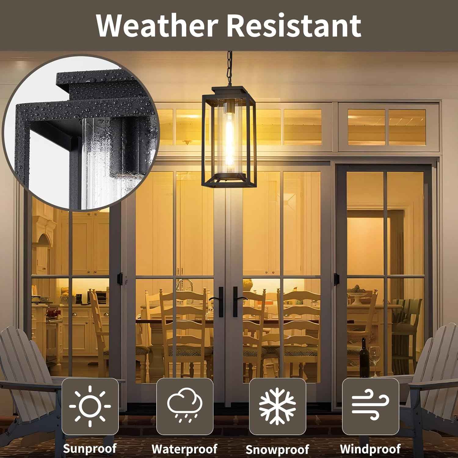 Modern Black Outdoor Pendant Light - 1-Light Hanging Lantern for Porch & Gazebo