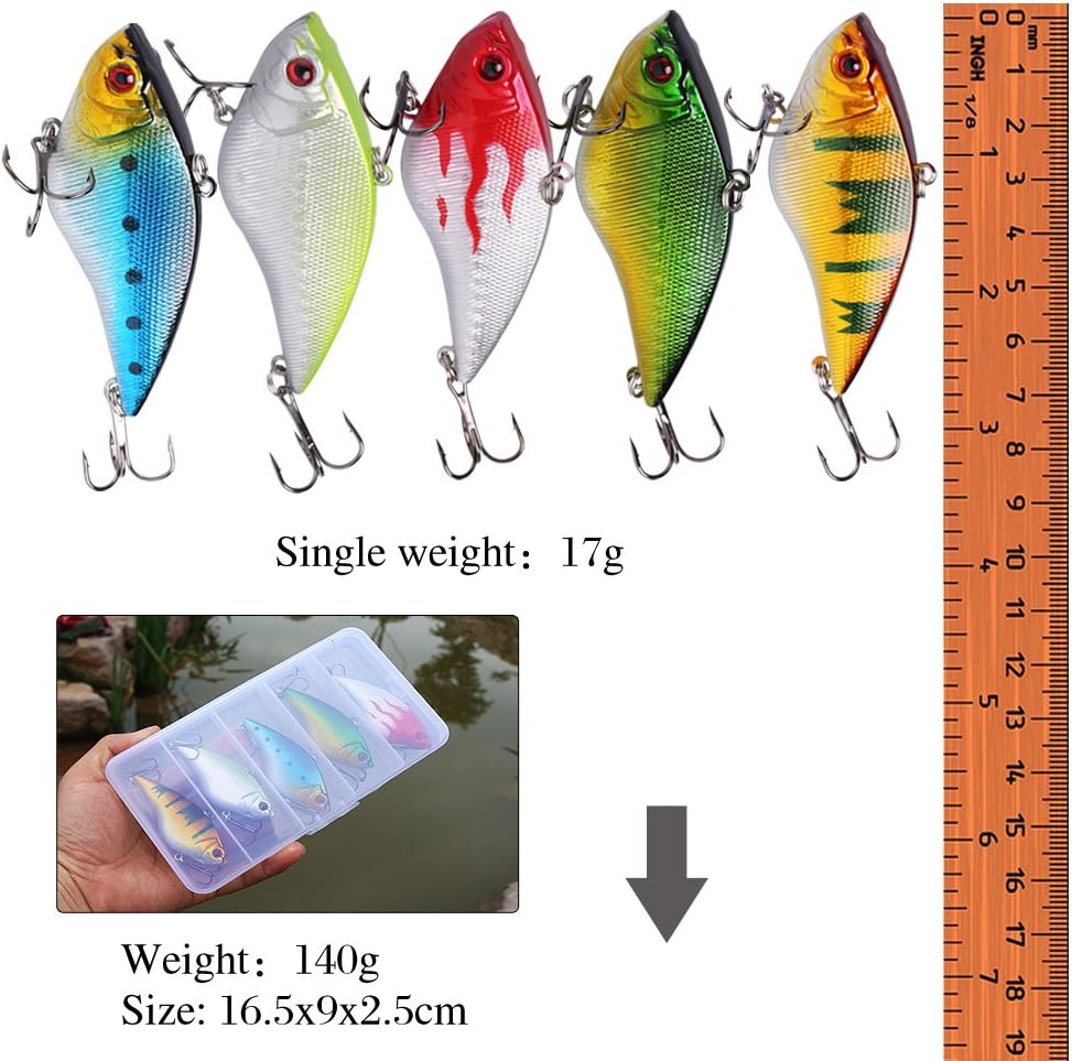 Sougayilang Fishing Lures - Life-Like Hard Bait Minnow VIB with Treble Hook | Perfect for Bass, Trout, Walleye