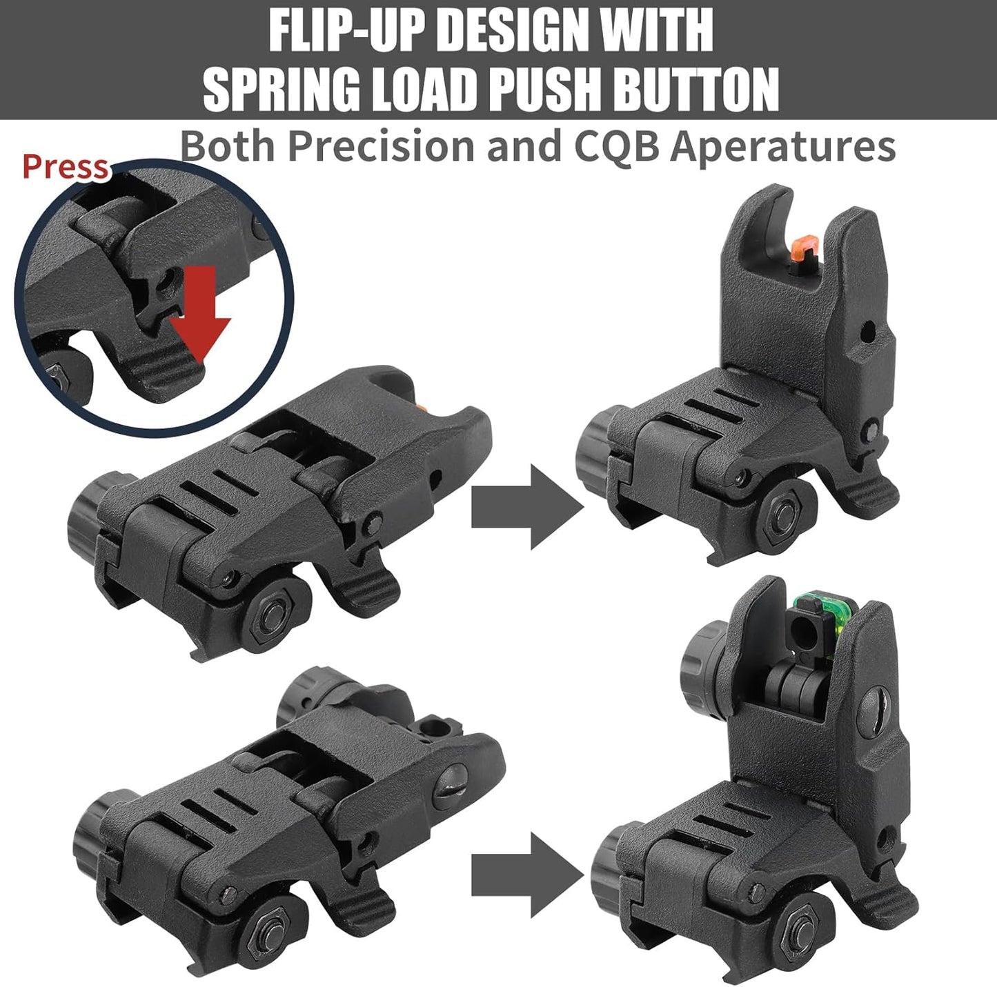 Skiennix Flip Up Sights - Lightweight Front & Rear Tactical Sights for Enhanced Accuracy