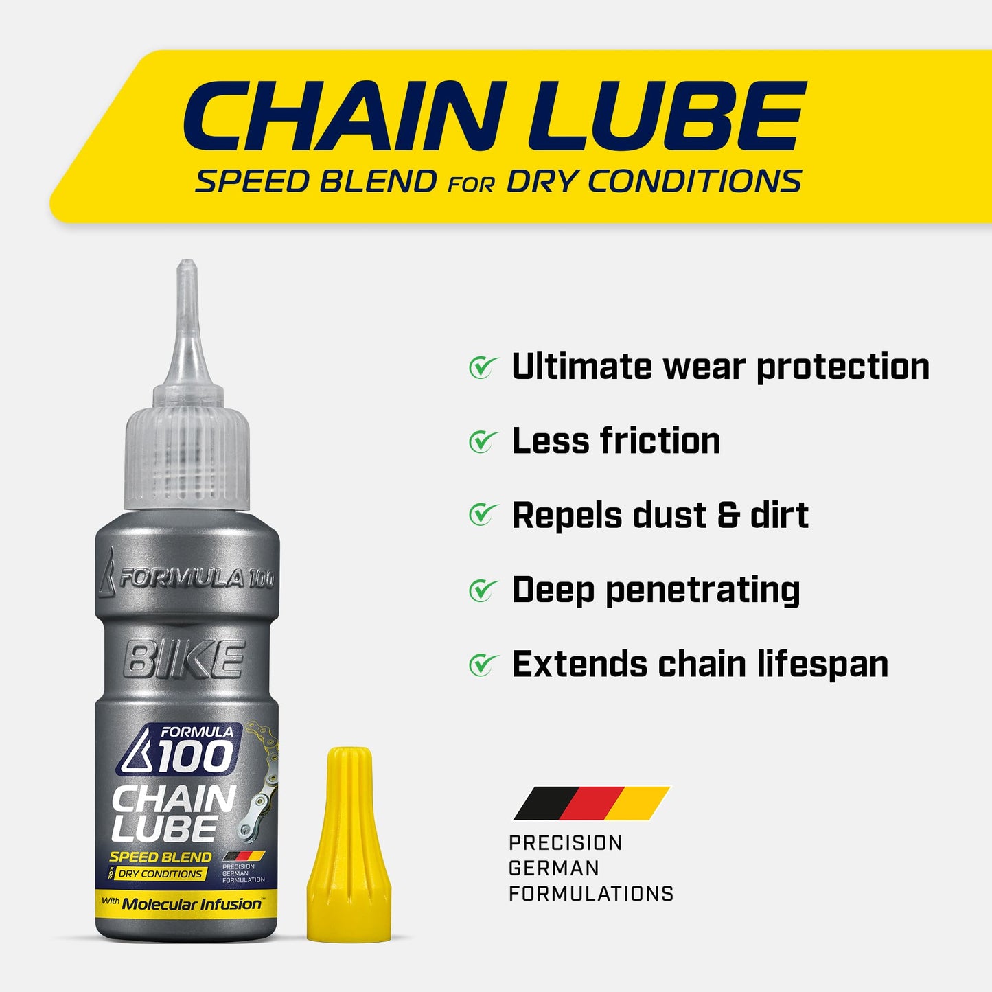 Formula 100 Chain Lube Pro Pack with All Conditions, Dry Conditions, & eBike Lubricant – Collection of Lubricant for Bicycles & Electric Bikes – Protects Against Wear & Corrosion – Three 50ml Bottles