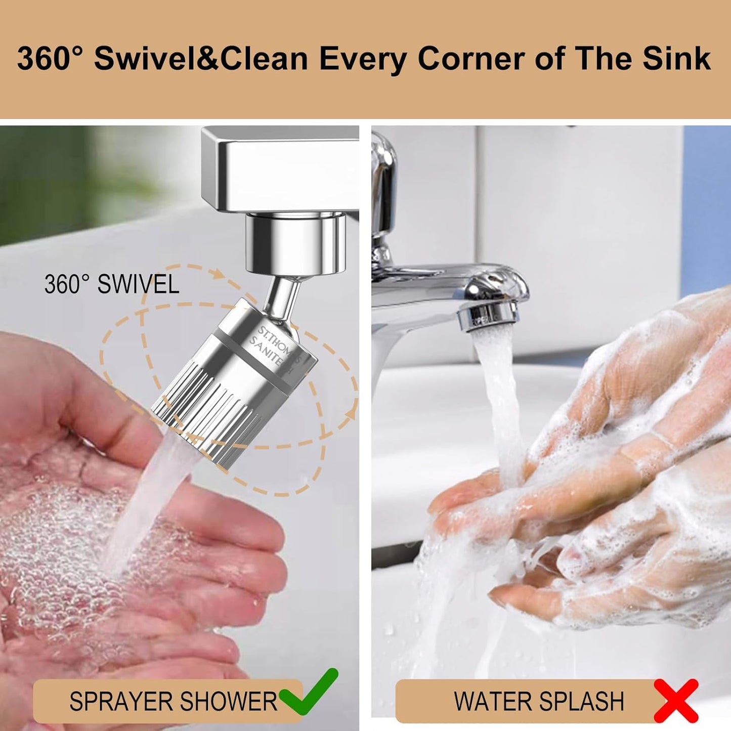 2 PC ST.THOMAS Swivel Faucet Aerator,2-function Faucet Nozzle,360° Big Angle Rotate kitchen faucet head replacement,Faucet Extender for Kitchen 55/64 inch Female Thread,Kitchen Sink Aerator