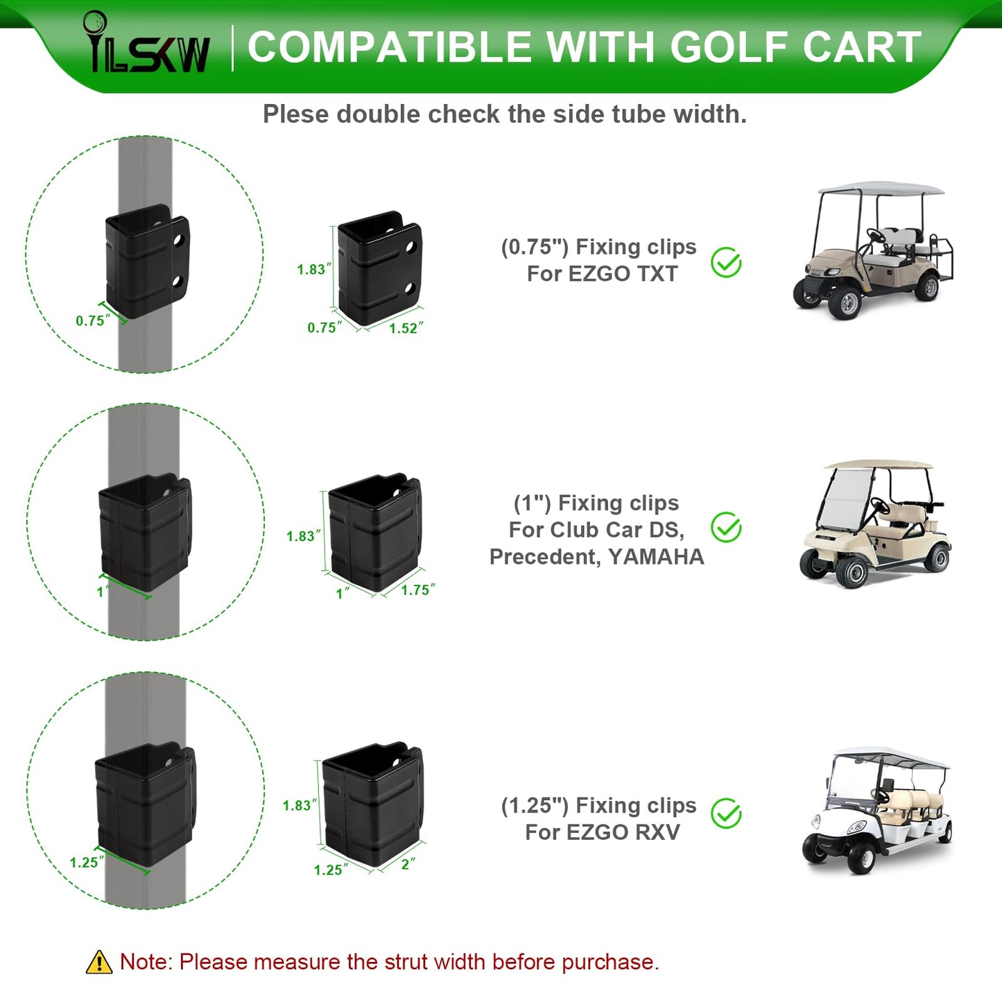 No Drilling Golf Cart Side Mirrors with Built-In Reflector, Universal Rear View Mirrors for 0.75"/1"/1.25" Square Strut Fits Ezgo,Club car,Yamaha Cart with 180 Degree Rotation HD Glass