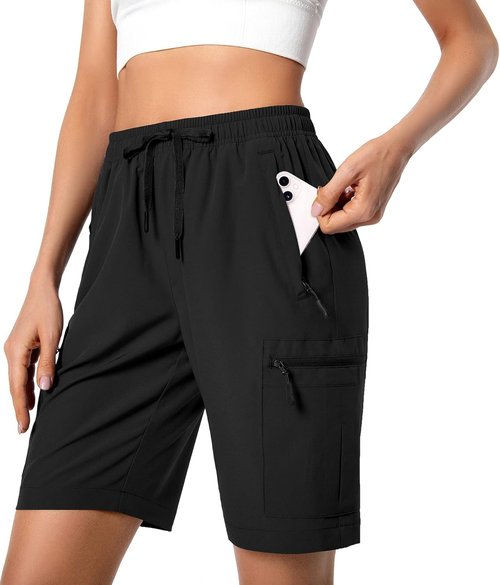 Hugut Women's Lightweight Hiking Cargo Shorts - Quick Dry, Water Resistant with Zipper Pockets | Ideal for Camping & Travel