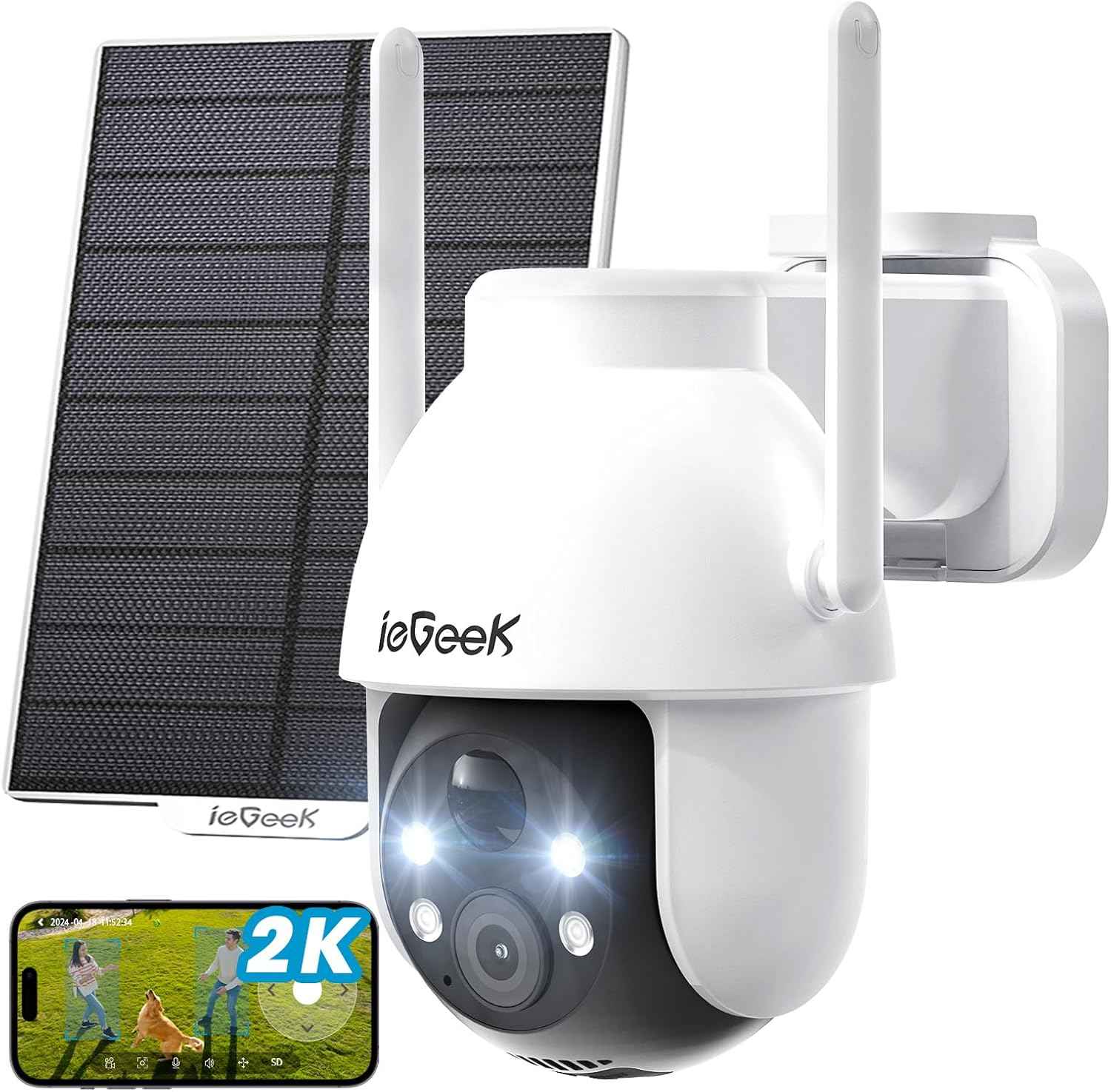 2K Solar Wireless Security Camera - Outdoor Battery-Powered Surveillance with 360° PTZ, Color Night Vision & 2-Way Audio
