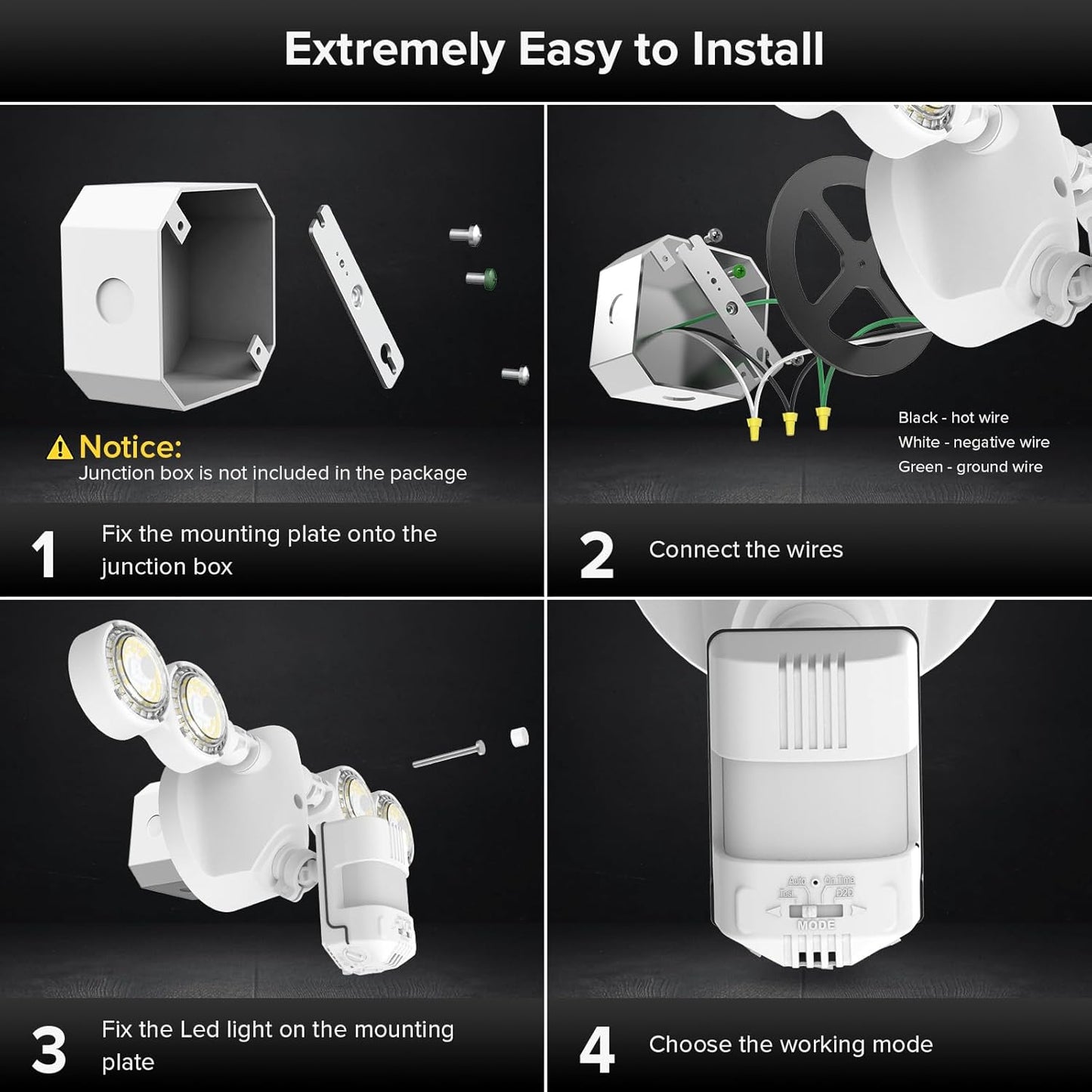 25W Motion Sensor Outdoor Flood Light - 3000LM Dusk to Dawn Security Light, 4 Modes, 320° Wide Angle for Garage & Patio