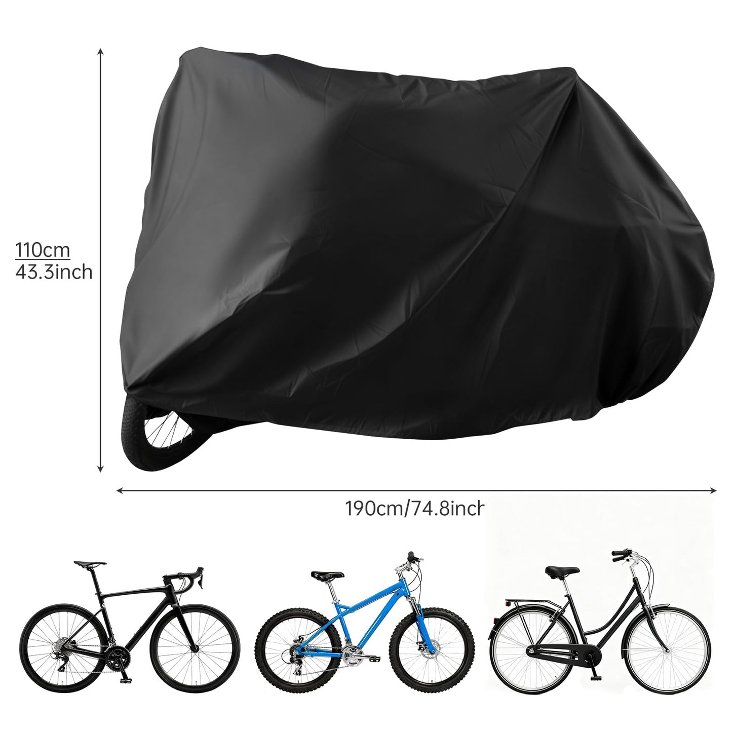 Bike Cover Heavy-Duty Nylon Waterproof, All Season Outdoor Bicycle Cover for E-Bike, Mountain & Road Bike, Windproof Dustproof UV Protection with Lock Hole & Carry Bag (Fits up to 29 Inch Wheels)
