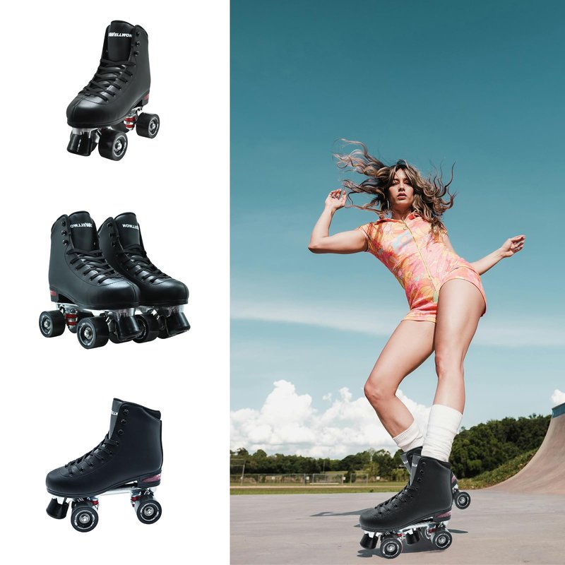 WELLWON Roller Skate for Women and Men, Classic Design High-Top PU Leather Quad Roller Skates for Outdoor and Indoor, Rollerskates for Beginner Size 10