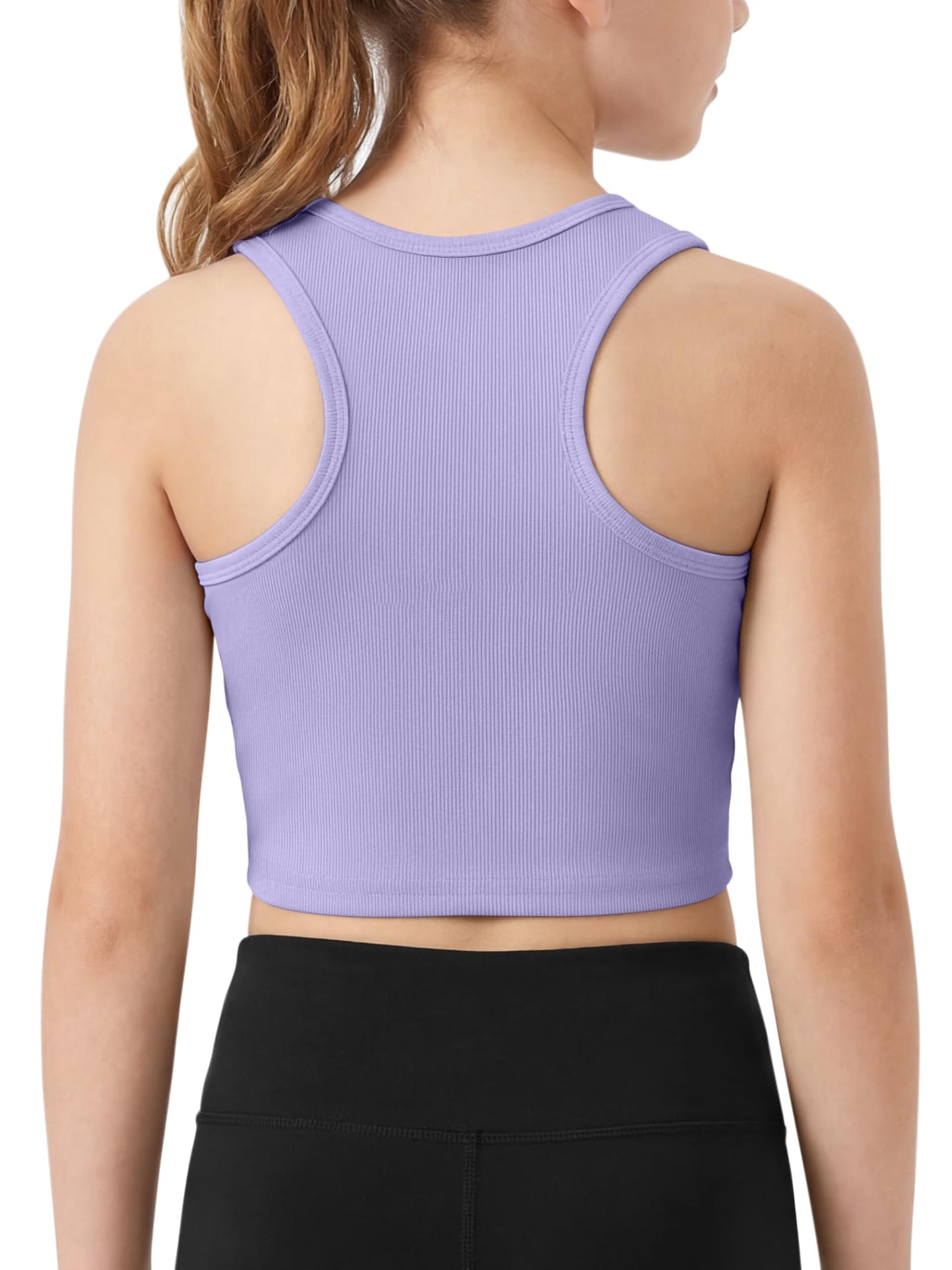 Resinta Girls Tank Tops Kids Athletic Ribbed Knit Casual Sleeveless Crop Tops for Dance Yoga Gym 5-14Y Purple