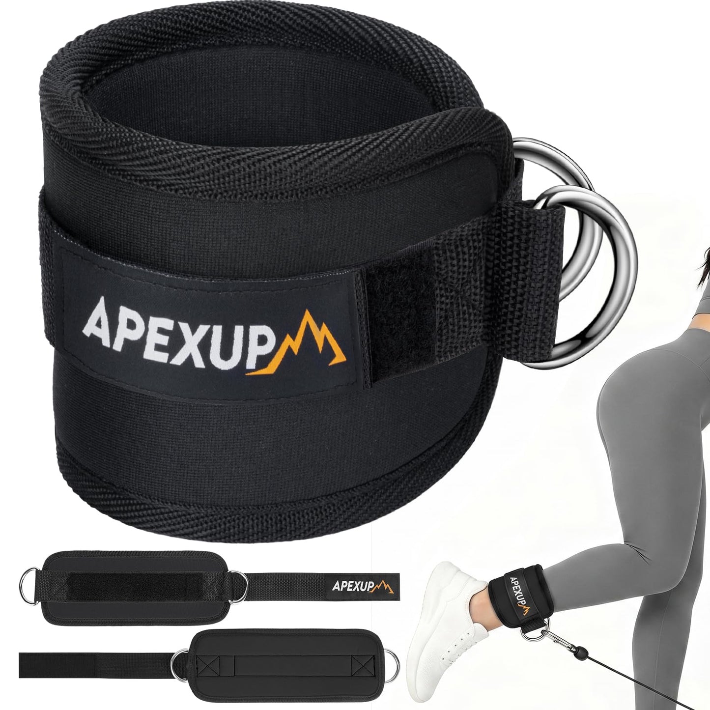 APEXUP Ankle Strap for Cable Machine, Ankle Resistance Bands, Cable Kick Back Ankle Straps for Gym, Glute Workouts, Leg Extensions, Adjustable Straps with Neoprene Padding (Single, Black)