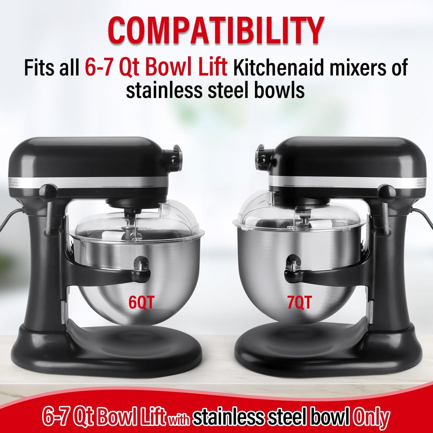 Pouring Shield for KitchenAid 6-7Qt Bowl Lift Stand Mixer (for Stainless Steel Bowls Only), Splash Guard Mixers Bowl Cover for Kitchen aid 6-7Qt Accessories and Attachments (Clear)