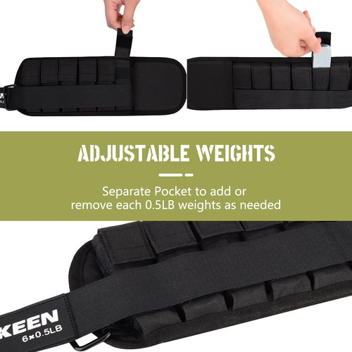 Hikeen Ankle Weights for Women Men 1 pair Adjustable Ankle Weights 1 2 3 LBS Metal Block with Separate Pockets Leg and Hand Weights For Walking Running Exercises