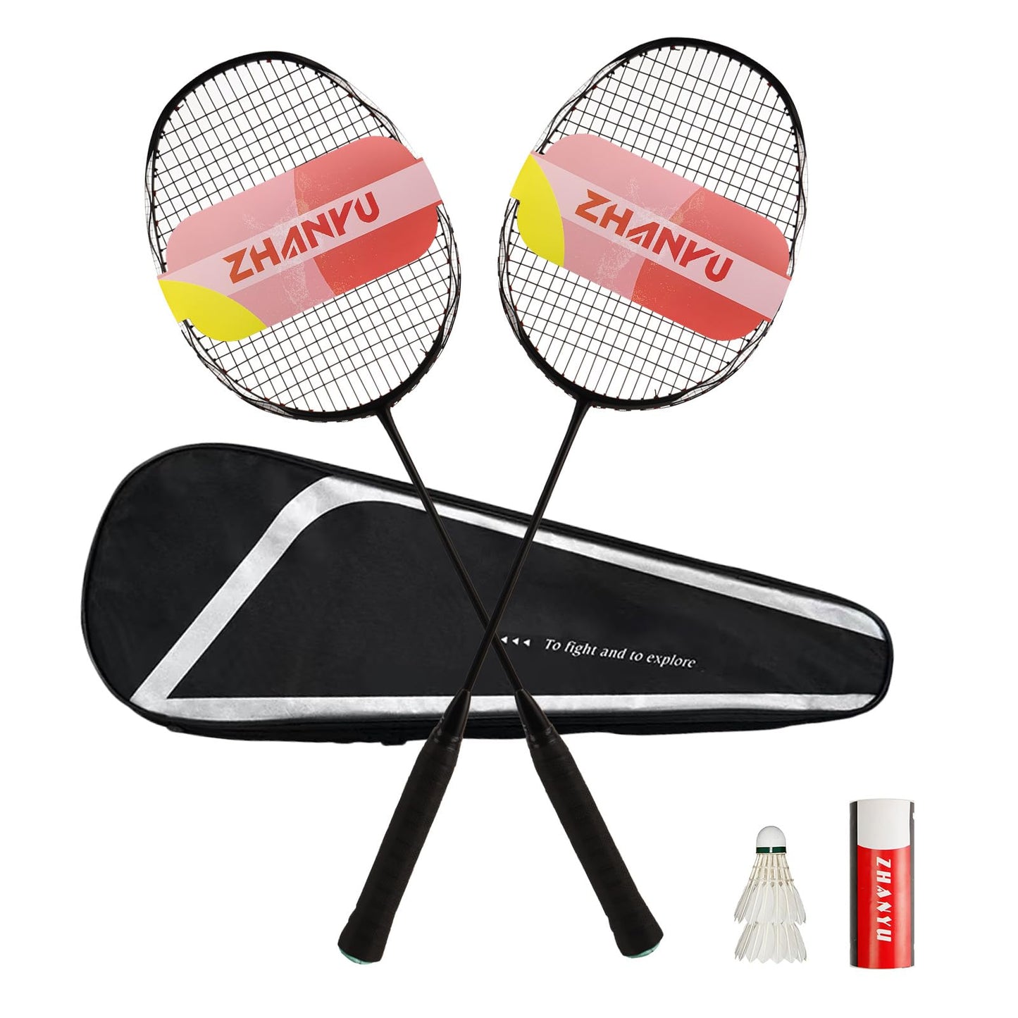 Badminton Rackets,Badminton Racket Set,All Carbon Fiber One-Piece Ultra Light 82g Offensive Balanced Blade Training Racket,Including 2 Rackets,2 Shuttlecocks,and 1 Ball Bag
