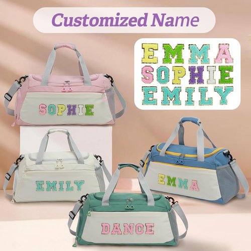 Chenille Personalized Girls Dance Bag - Custom Name with Shoes Compartment | Large Capacity Gym Duffle for Ballet & Travel