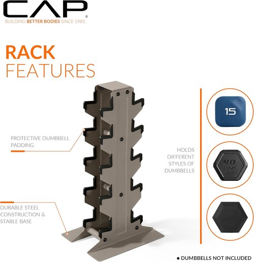 CAP Barbell Rubber Coated Hex Dumbbell Set - 100-300 lbs Free Weights with Vertical Rack | Home Gym Essential