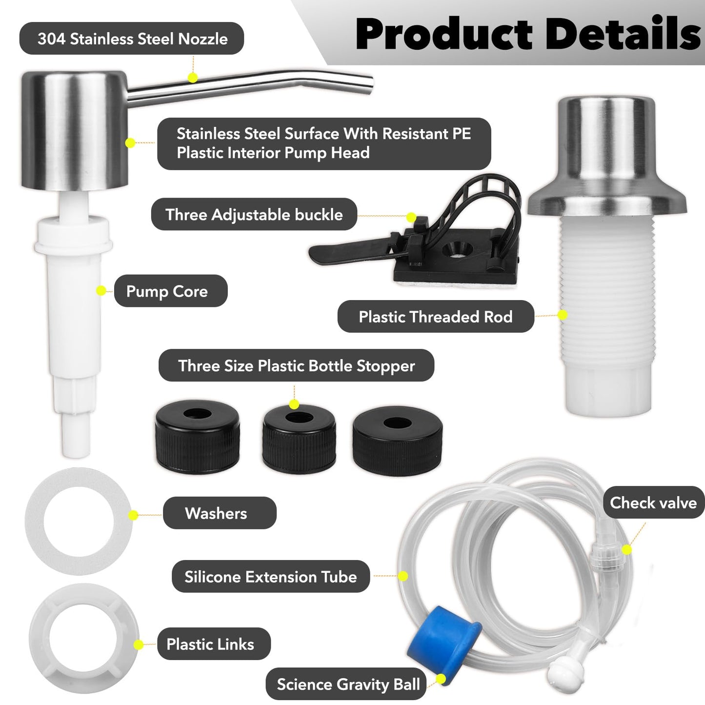 Domthent Soap Dispenser for Kitchen Sink Set,Sink Soap Dispenser Pump with 47" Soap Dispenser Extension Tube Kit,Stainless Steel Countertop Soap Dispenser for Kitchen Bathroom (Brushed Nickel)