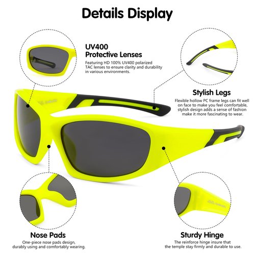 EYEBUDDY Kids Sunglasses Baseball Sunglasses Boys Girls Softball Sports Sun Glasses Polarized UV Protection Age 6-12