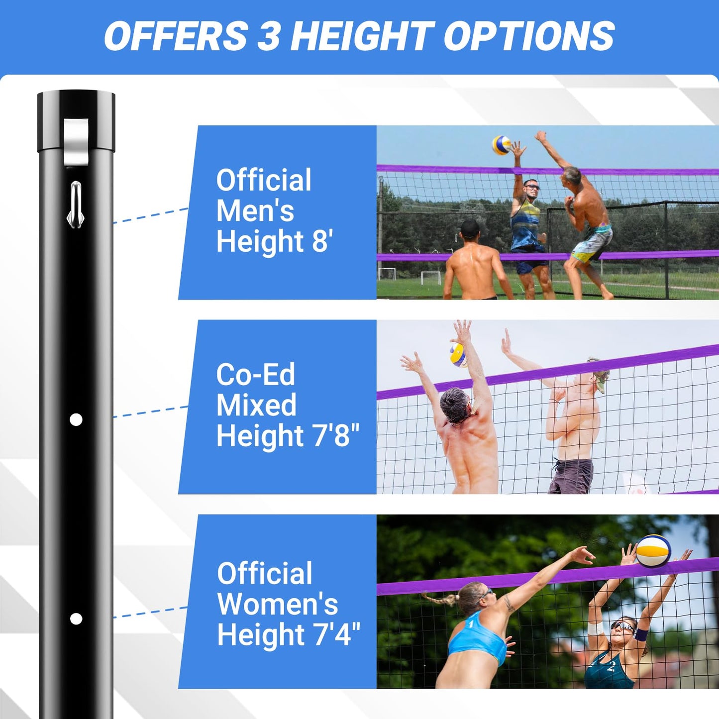 Portable Volleyball Net for Backyard, 20 FT Adjustable Height Blue&Purple