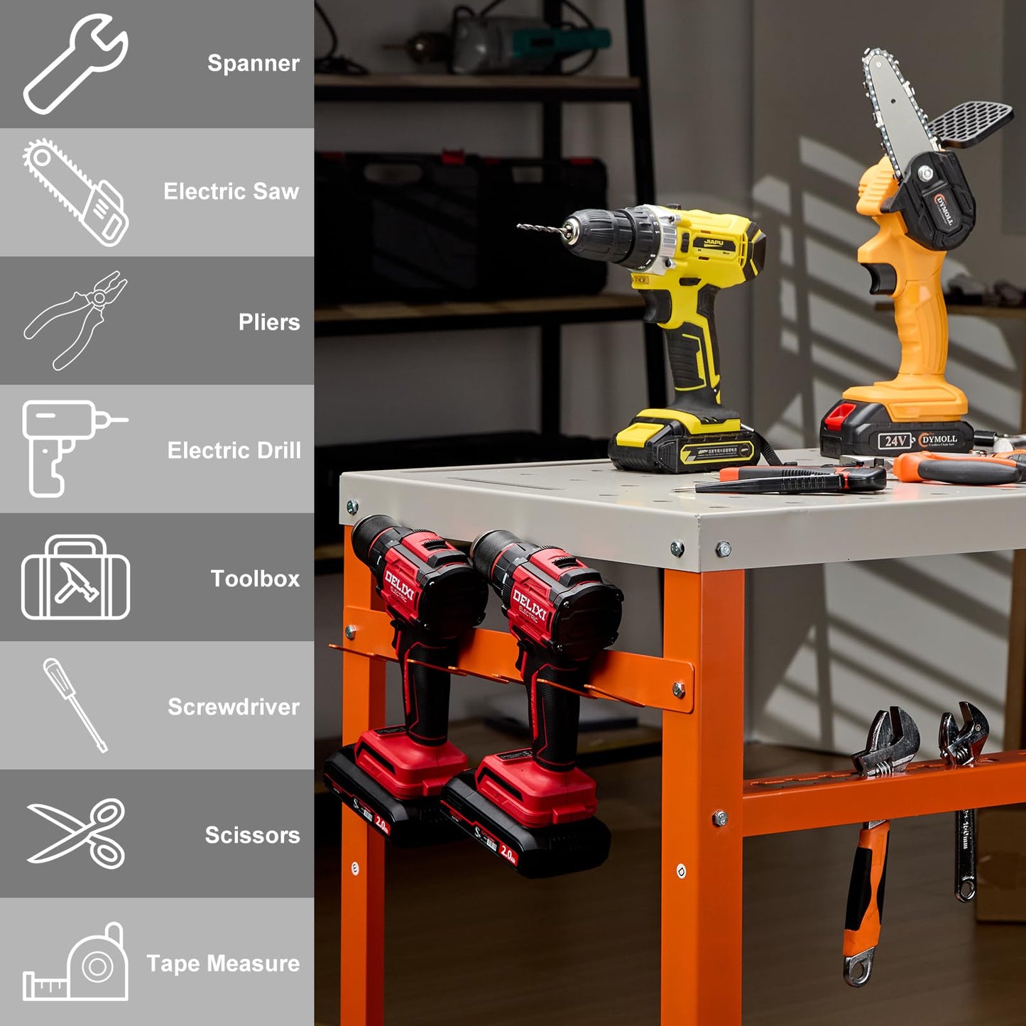 GVGBUK Movable Workbench Table,35.8“x 18.1”Welding Table,1200LBS Static Weight Capacity,Sawhorse Tool Slots and Fixture Holes（5/8-inch Fixture Holes）,4 Wheels (4 with Brake)